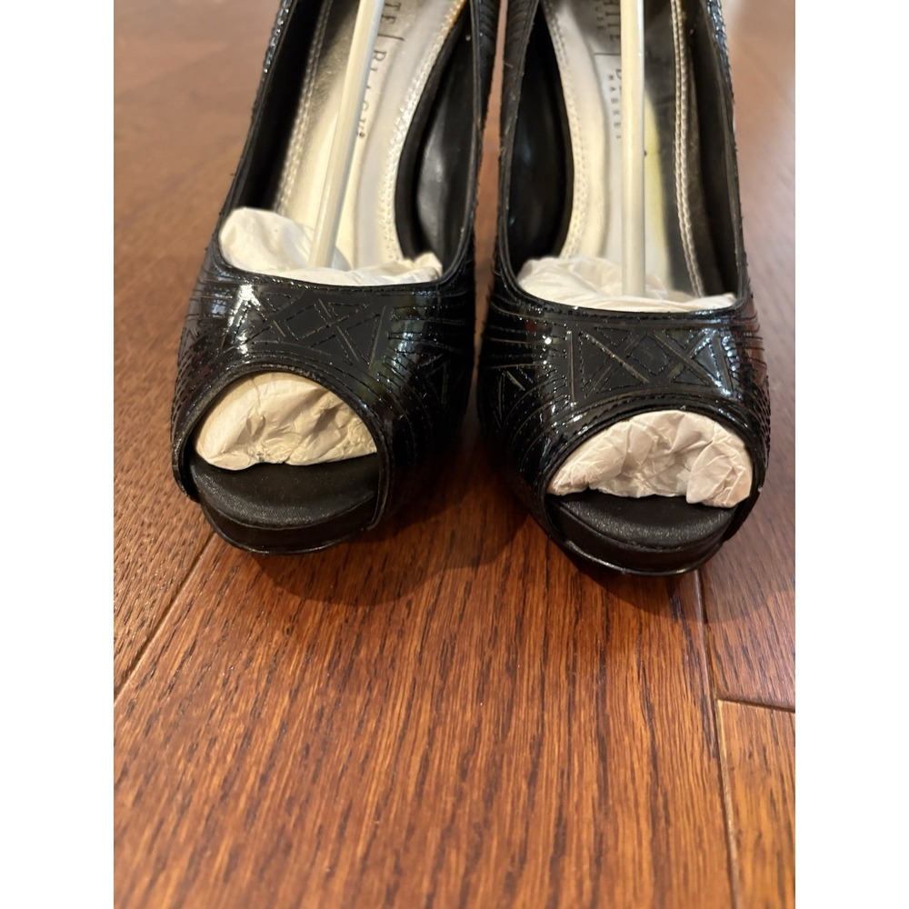 White House | Black Market Black Peep Toe Heels Size 10M with Leather Sole - Picture 5 of 10